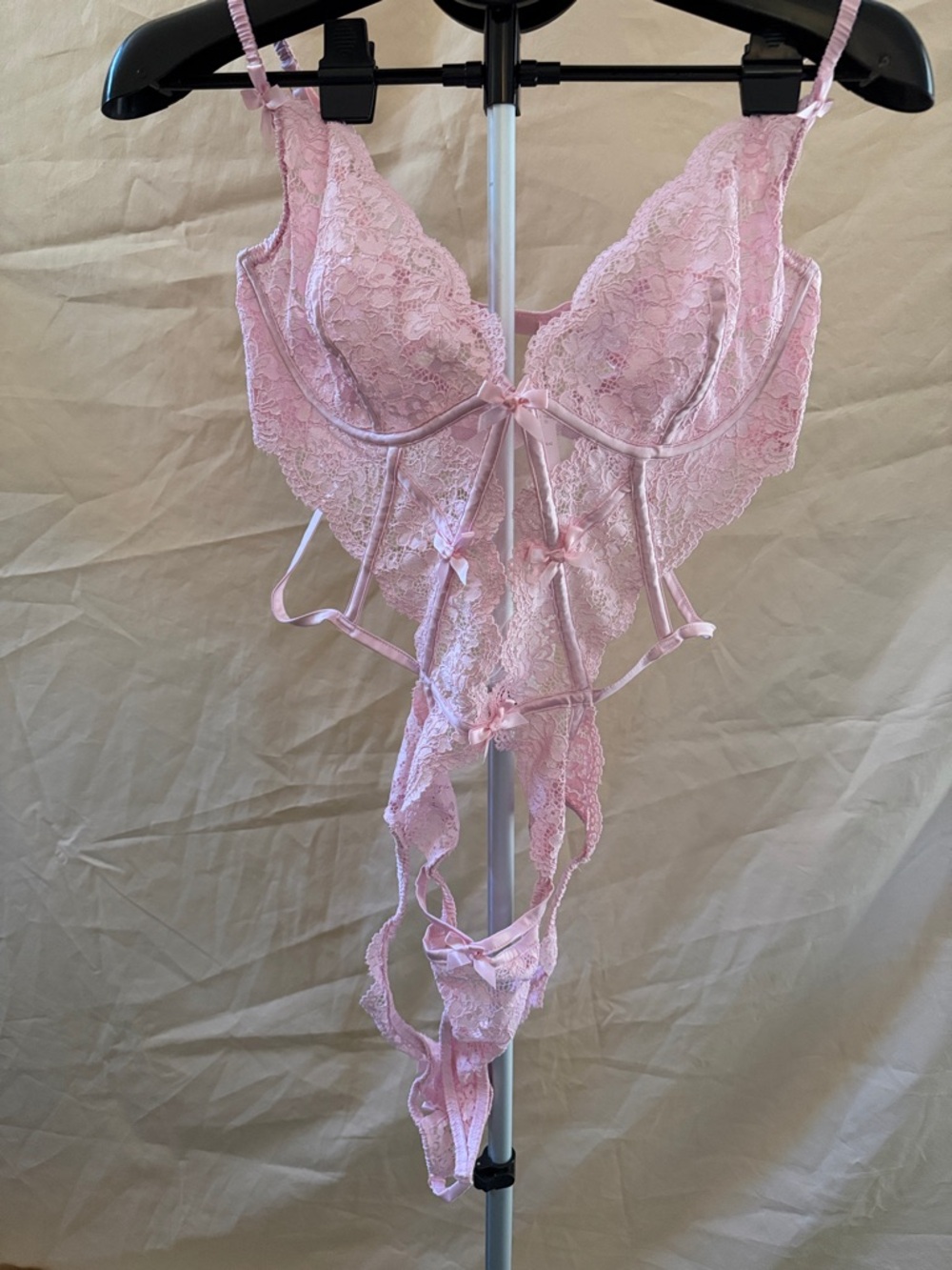 Victoria's Secret Light Pink Lace Strappy Teddy